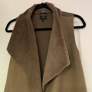 M for Mendocino TWELVE Brown Suede and Faux Fur Knit Vest Shawl